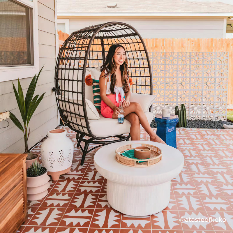 Highland Dunes Wellow Baytree Egg Swivel Patio Chair with Cushions